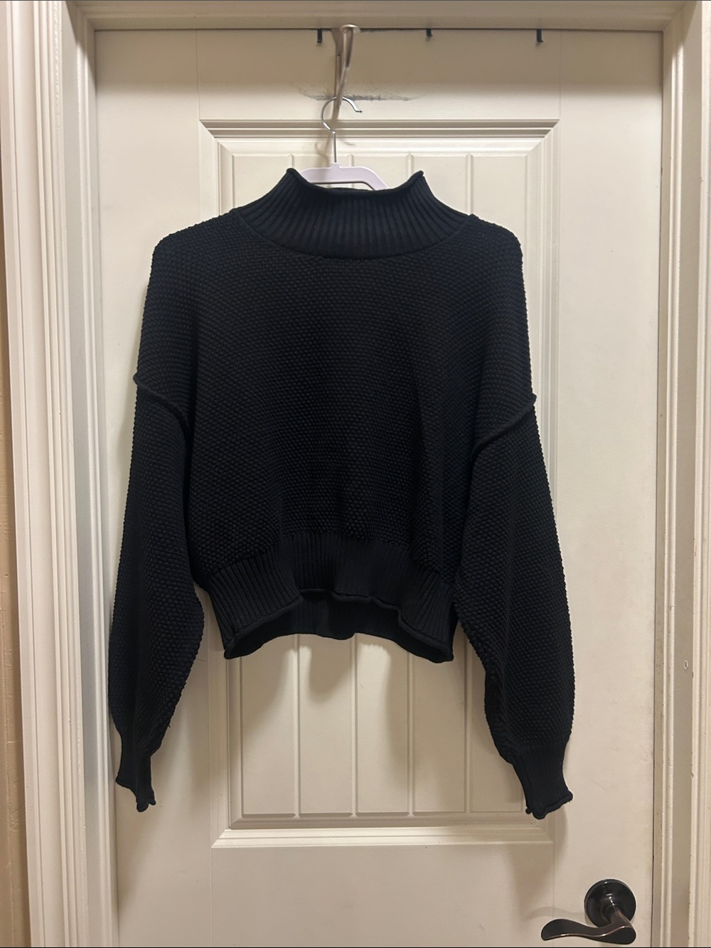 Free People beach Black Textured Ribbed mock neck Sweater